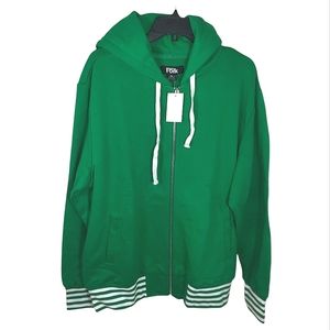 NWT FBRK Full Zip Striped Hem Cuff Hoodie GREEN